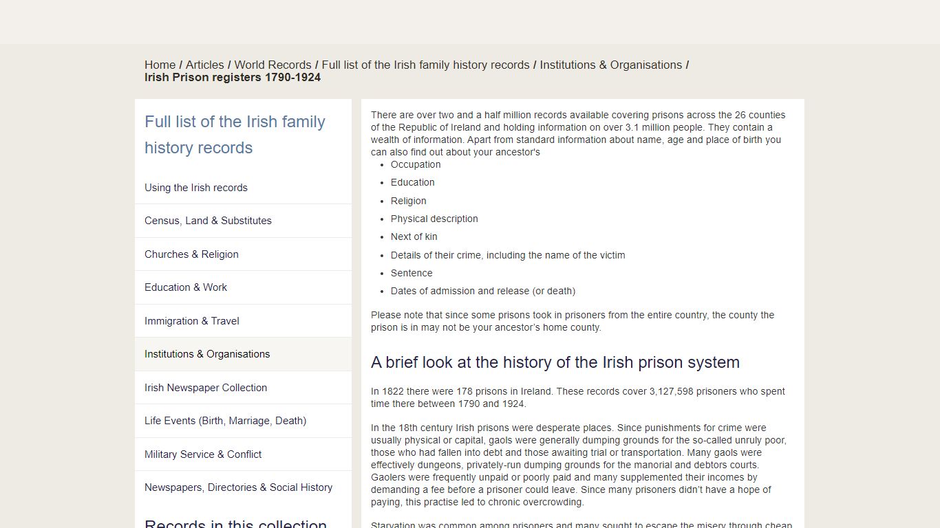 Irish Prison registers 1790-1924 | findmypast.com