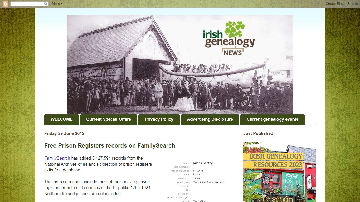Free Prison Registers records on FamilySearch - IrishGenealogyNews
